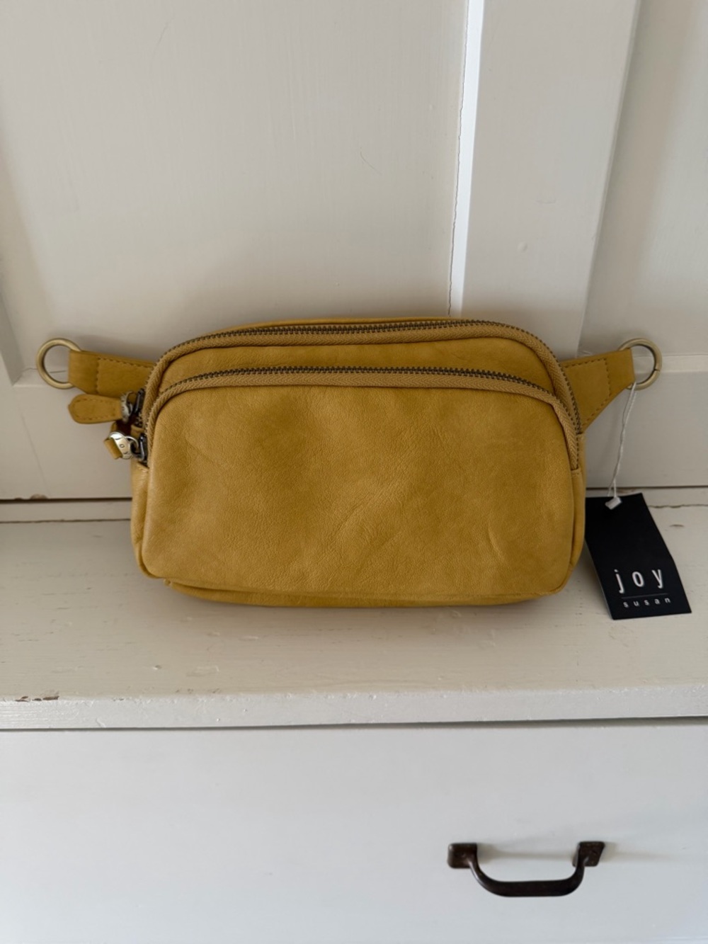 Joy Susan Yellow Leather Belt Bag with Dual Zip Pockets